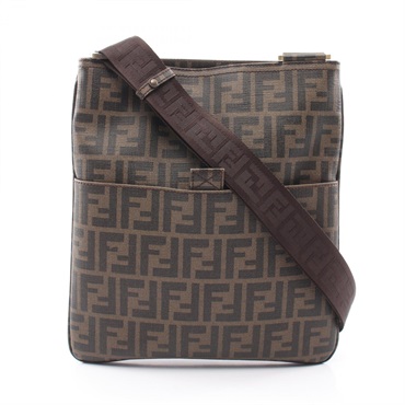 FENDI Zucca Shoulder Crossbody Bag PVC coated canvas leather Brown Black Used