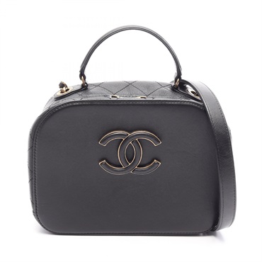 CHANEL Matelasse Vanity Hand Crossbody Shoulder Bag leather Black Used Women GHW