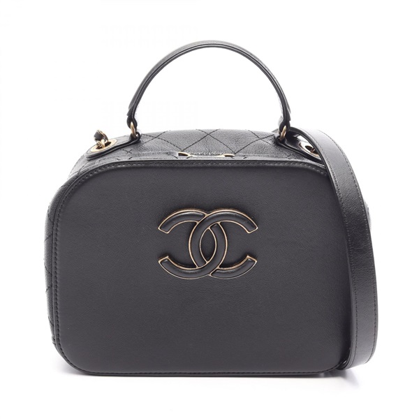 CHANEL Matelasse Vanity Hand Crossbody Shoulder Bag leather Black Used Women GHW