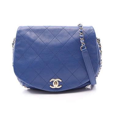CHANEL Matelasse Chain Shoulder crossbody Bag leather Blue Used Women GHW