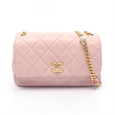 CHANEL Matelasse small flap chain crossbody Shoulder Bag Lambskin Pink Used GHW