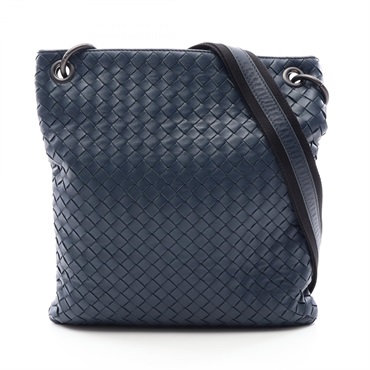 BOTTEGA VENETA Intrecciato Crossbody Shoulder Bag leather Navy Used mens