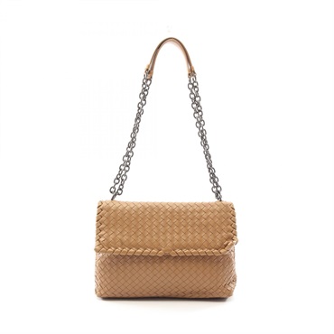 BOTTEGA VENETA Olympia Intrecciato Chain Shoulder Bag leather Brown Used BV