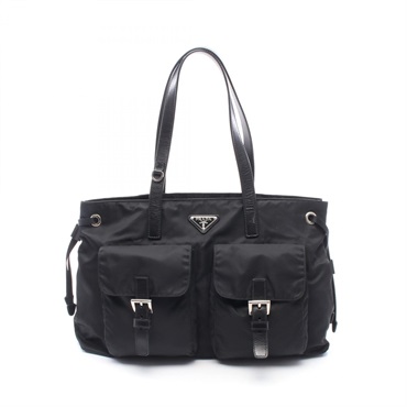 PRADA Triangle logo Shoulder Tote Bag Nylon leather Black Used Women