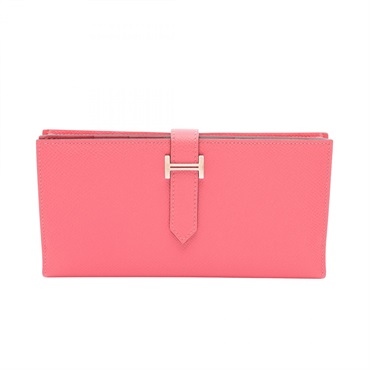 HERMES Bearn Soufflet Bifold Purse Wallet 039785CK Epsom leather Pink SHW Used X