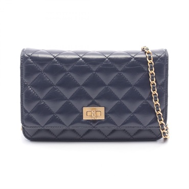 CHANEL 2.55 chain Shoulder crossbody Bag A70328 Lambskin Navy Used Women GHW