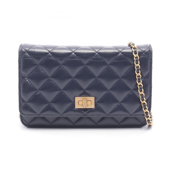 CHANEL 2.55 chain Shoulder crossbody Bag A70328 Lambskin Navy Used Women GHW