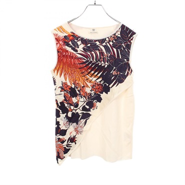HERMES Sleeveless T-shirt Silk Tops cotton White Multicolor White Used Women #36