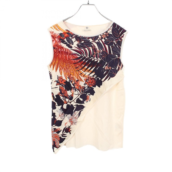 HERMES Sleeveless T-shirt Silk Tops cotton White Multicolor White Used Women #36