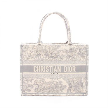 Dior BOOK TOTE Medium Hand Bag canvas Gray White Used Women Logo