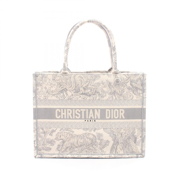 Dior BOOK TOTE Medium Hand Bag canvas Gray White Used Women Logo