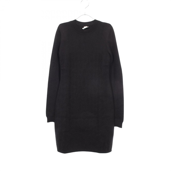 HERMES Chane d'Ancle Long sleeved Dress 2E2505D3 silk cashmere Black Used #34