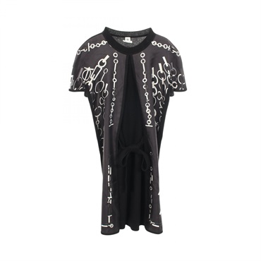 HERMES DO RE BOUCLES Twillaine Dress #36 silk cashmere Black White Used Women