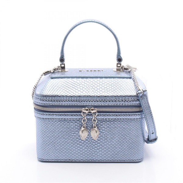 BVLGARI Serpenti Vanity chain shoulder crossbody Handbag leather Metallic Blue