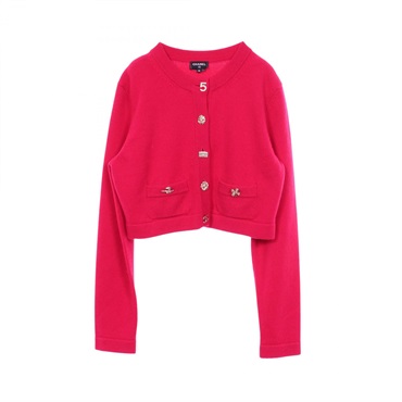 CHANEL Icon button Cropped cardigan Knitwear cashmere Red Used Women size 36