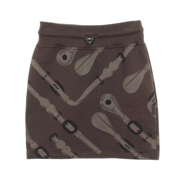 HERMES Coaching Remix mini skirt #34 5E4317DB cotton Brown Black Used Women