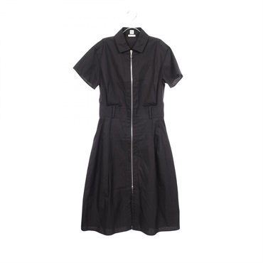 HERMES MOSAIQUE Front Zip Short Sleeve Dress #36 3H0544DH cotton Black Used