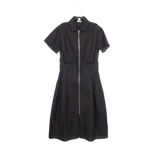 HERMES MOSAIQUE Front Zip Short Sleeve Dress #36 3H0544DH cotton Black Used