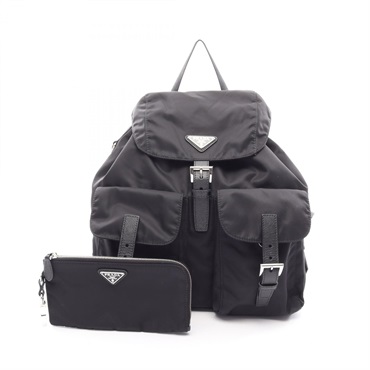 PRADA VELA Rucksack Backpack Nylon Saffiano leather Black Used Women