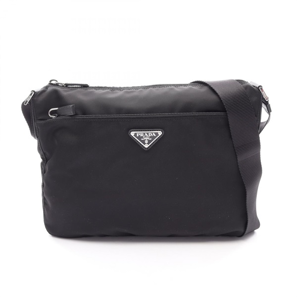 PRADA VELA Triangle Logo Shoulder Crossbody Bag Nylon Saffiano leather BK Used