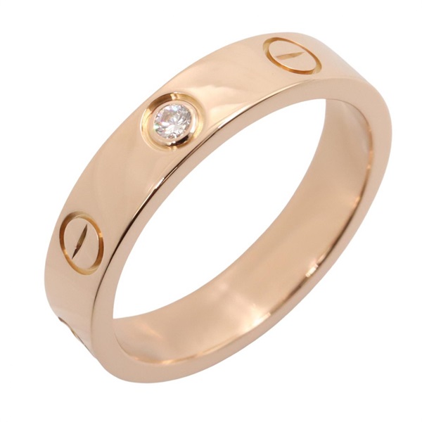 CARTIER Mini Love Ring 1P Diamond 18KPG Rose Gold Used women US size 4.75 #49