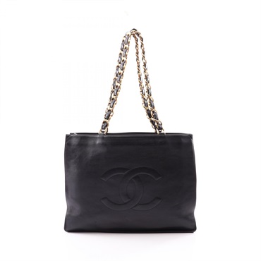CHANEL Jumbo COCO Mark Chain Shoulder Tote Bag Lamb leather Black GHW Used CC
