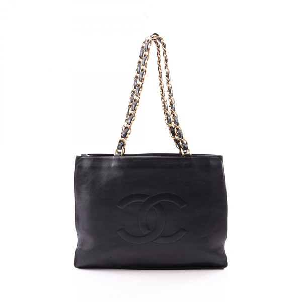 CHANEL Jumbo COCO Mark Chain Shoulder Tote Bag Lamb leather Black GHW Used CC