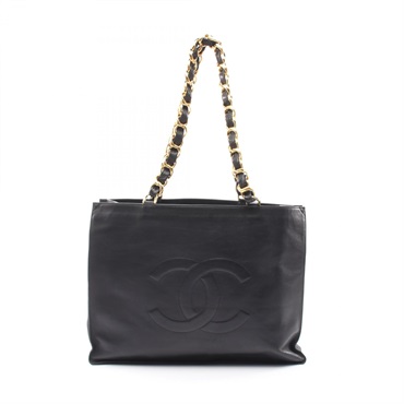 CHANEL Juimbo COCO Mark Tote Bag Lambskin Black Used Women CC Logo