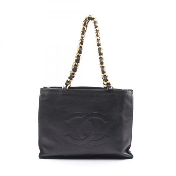 CHANEL Juimbo COCO Mark Tote Bag Lambskin Black Used Women CC Logo