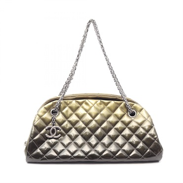 CHANEL Mademoiselle bowling chain Shoulder Bag A50556 Patent leather khaki SHW