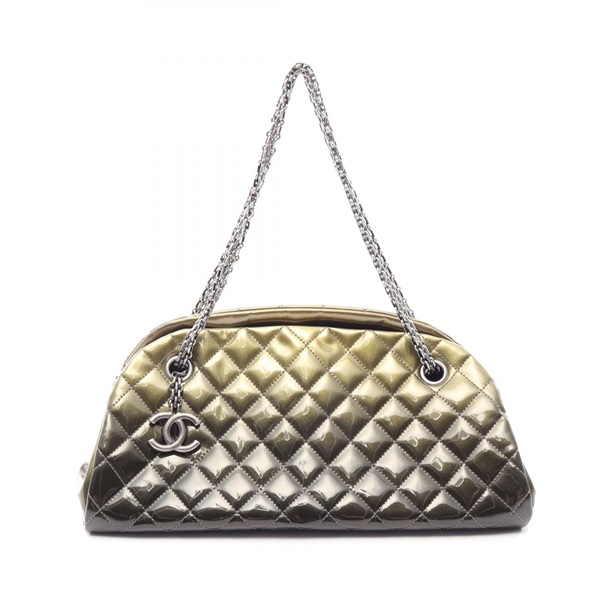 CHANEL Mademoiselle bowling chain Shoulder Bag A50556 Patent leather khaki SHW