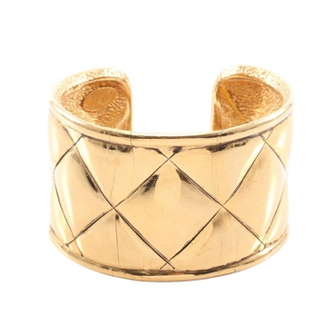 CHANEL Matelasse Vintage Bangle Bracelet Gold Plated Used Women Coco CC