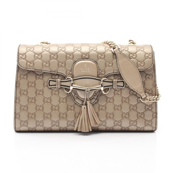 GUCCI Emily Horsebit Guccissima Chain Shoulder Bag 295402 leather Gold Used GG