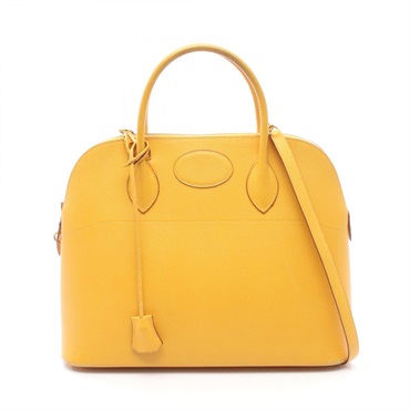 HERMES Bolide 35 Shoulder Handbag Courchevel leather Yellow Jaune GHW Used A