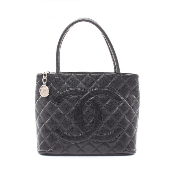 CHANEL Medallion tote hand Bag A01804 Calfskin leather Black Used Women SHW
