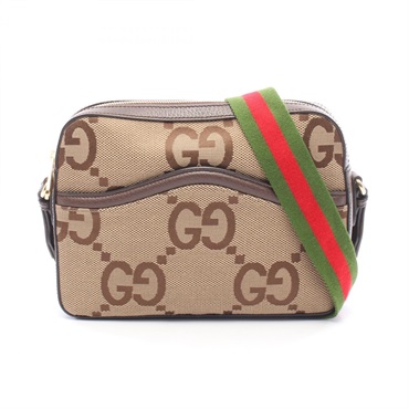 GUCCI Jumbo GG Shoulder Crossbody Bag 675891 canvas leather Beige Brown Used
