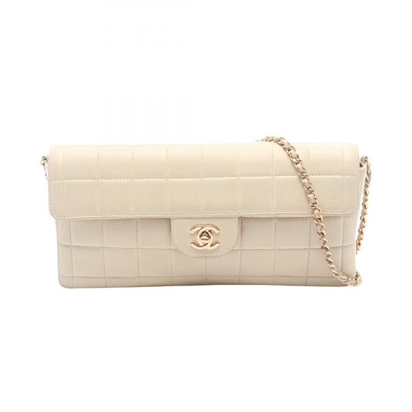 CHANEL Chocolate Bar EW chain Shoulder Bag Lamb leather Beige Used Women GHW CC