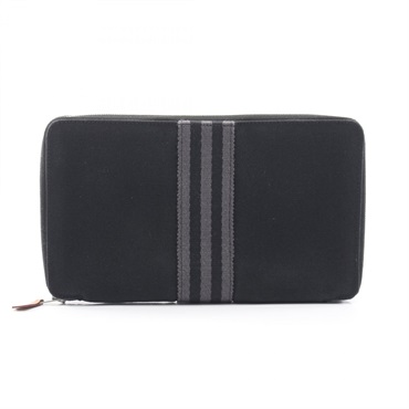 HERMES Fourre-tout Purse GM around wallet canvas Black Gray Used Women SHW