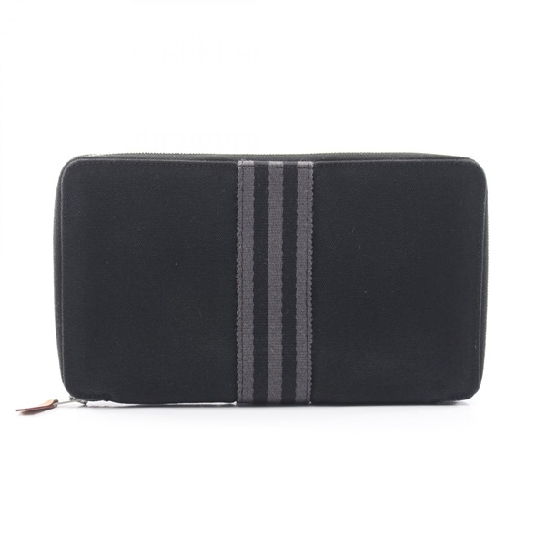 HERMES Fourre-tout Purse GM around wallet canvas Black Gray Used Women SHW