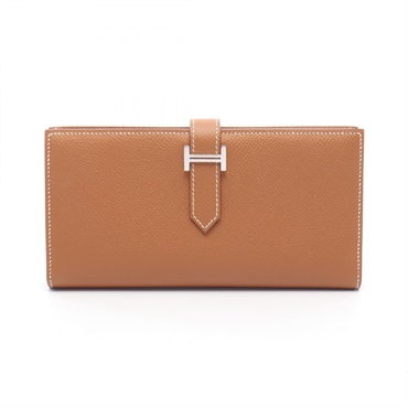 HERMES Bearn Soufflet Bifold purse long wallet C Epsom Gold Used Women SHW