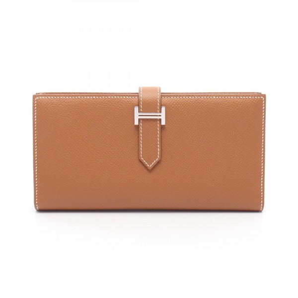 HERMES Bearn Soufflet Bifold purse long wallet C Epsom Gold Used Women SHW