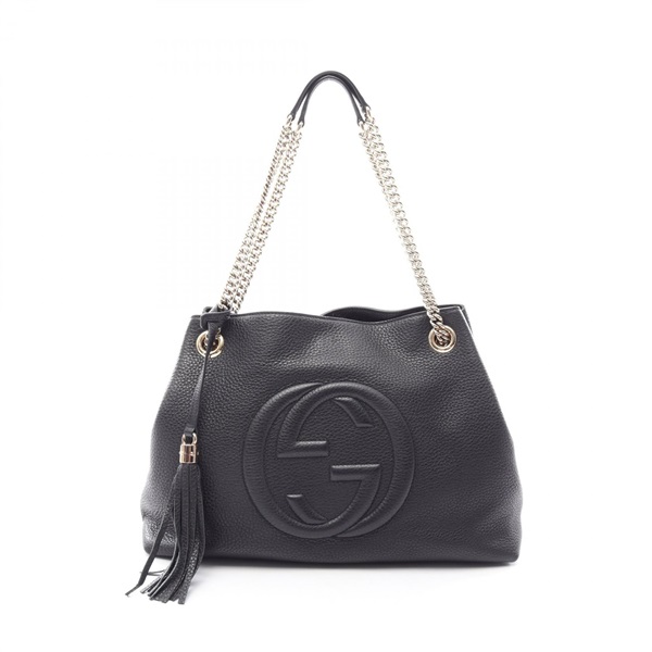 GUCCI Soho Interlocking G Shoulder Bag 536196 leather Black Used Women