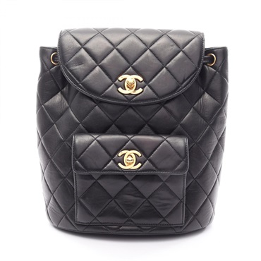 CHANEL Matelasse Turnlock chain Rucksack Backpack Lambskin Black Used Women GHW
