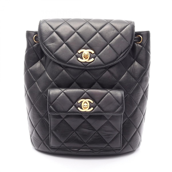 CHANEL Matelasse Turnlock chain Rucksack Backpack Lambskin Black Used Women GHW