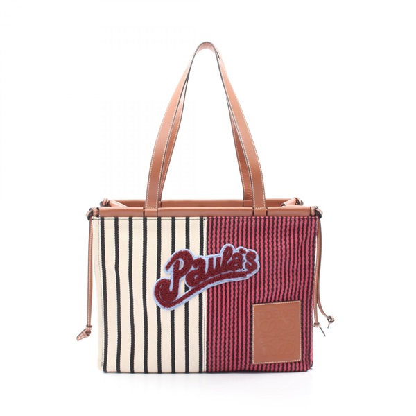 LOEWE Paula's Ibiza Cushion Tote Bag canvas leather Beige Brown Multicolor
