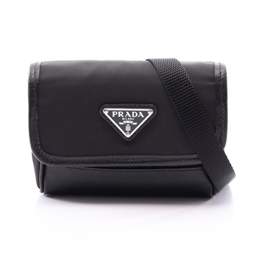 PRADA Triangle logo Shoulder Crossbody Bag Nylon Saffiano leather Black Used