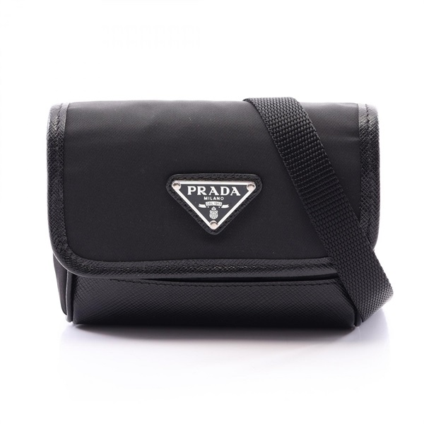 PRADA Triangle logo Shoulder Crossbody Bag Nylon Saffiano leather Black Used