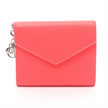 Christian Dior Diorissimo Neon Colors Tri-fold wallet leather Red Used Women