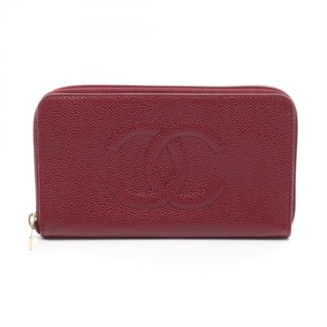 CHANEL COCO Mark Around zip long Wallet Purse Calf leather Bordeaux GHW Used CC