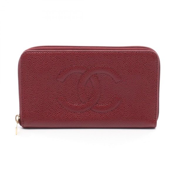 CHANEL COCO Mark Around zip long Wallet Purse Calf leather Bordeaux GHW Used CC